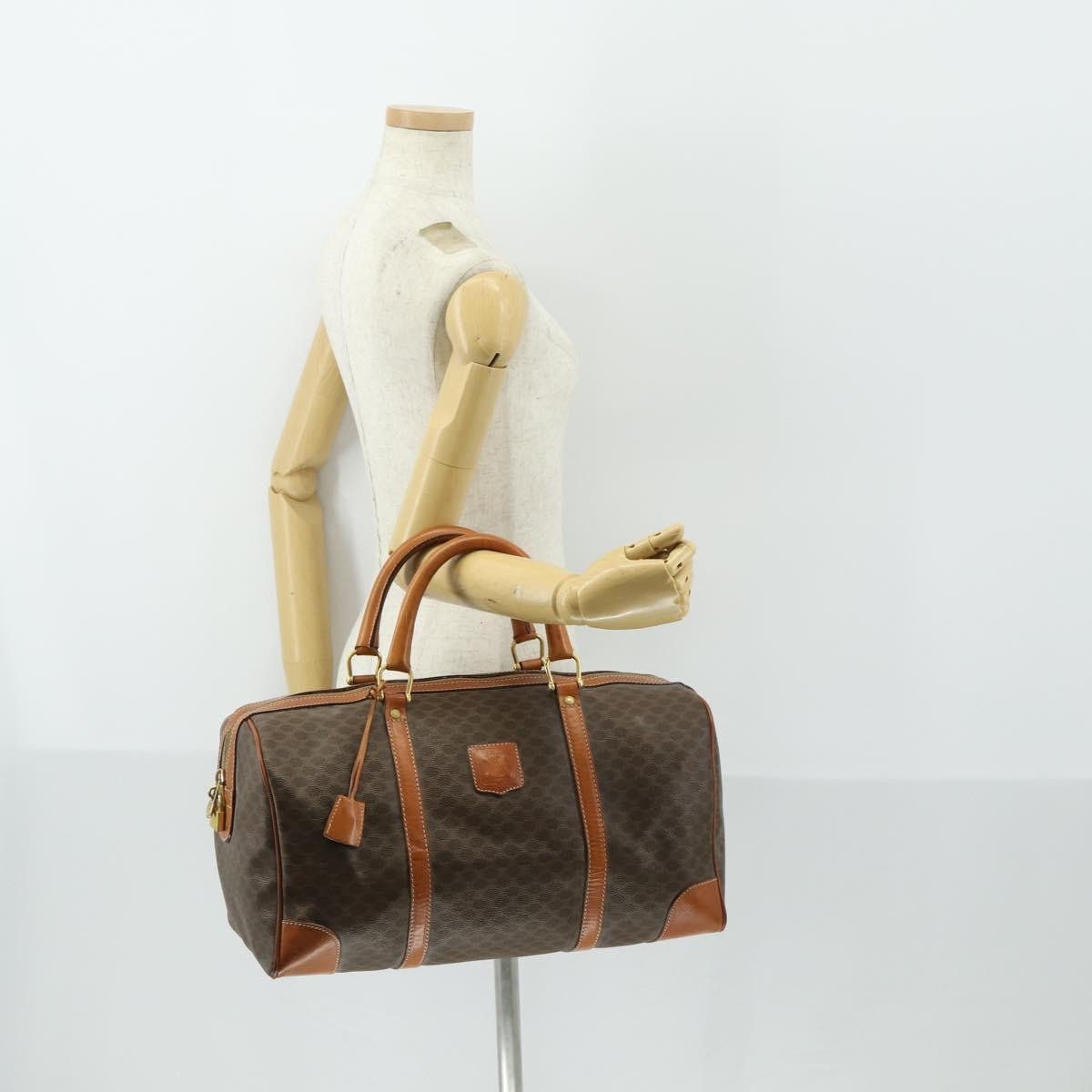 Celine Vintage Duffle Bag Canvas And Leather Brown Canvas Travel Bag Bag (Pre-Owned)