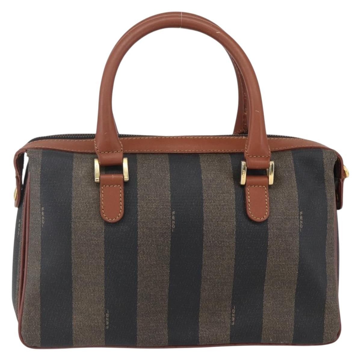 Fendi Vintage Pequin Convertible Boston Bag Coated Canvas Brown Canvas Handbag (Pre-Owned)