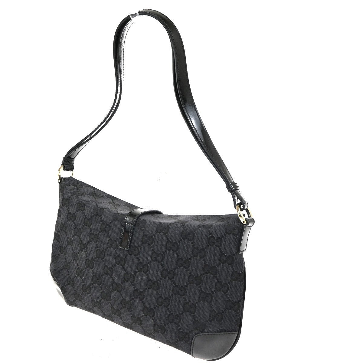 Gucci Vintage Shoulder Bag Monogram Canvas Black Patent_Leather Shoulder Bag Bag (Pre-Owned)