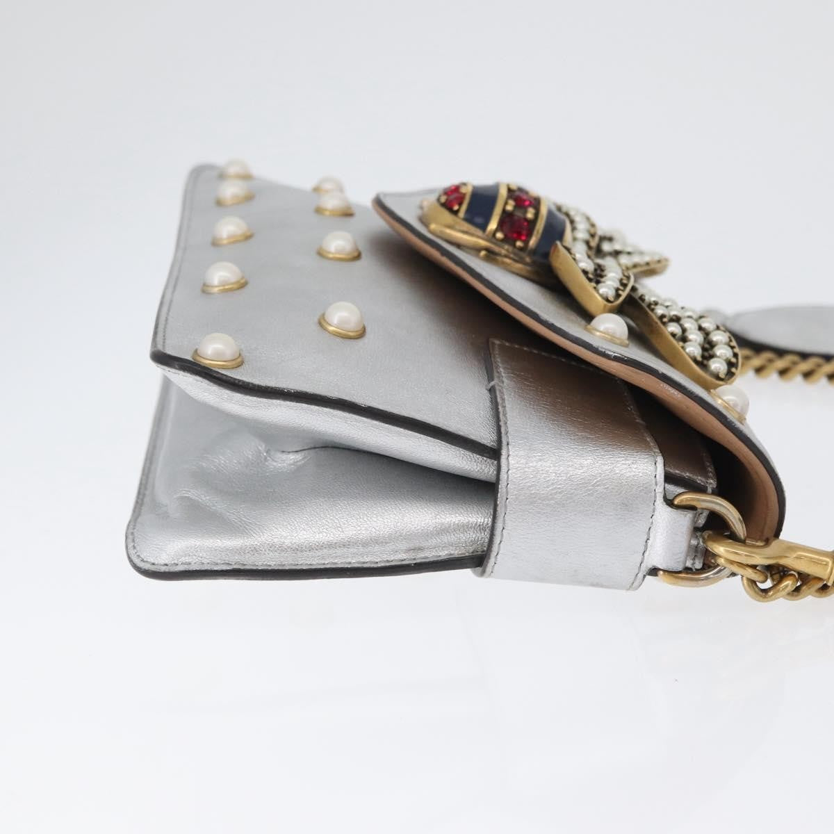 Gucci Broadway Pearly Bee Shoulder Bag Embellished Leather Silver Leather Shoulder Bag Bag (Pre-Owned)