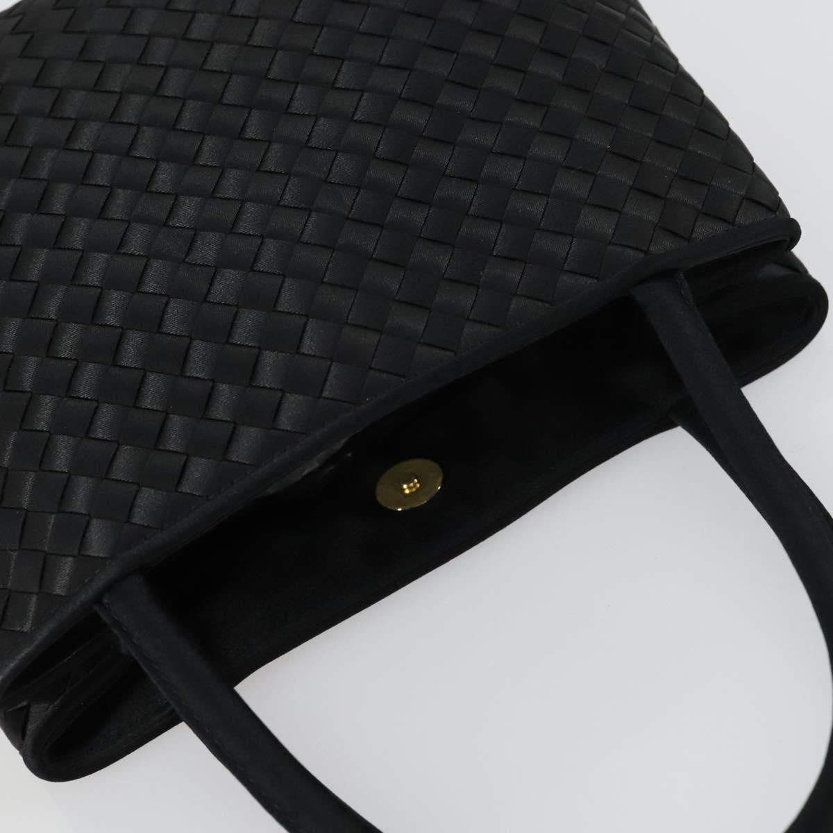 Bottega Veneta Intrecciato Handbag Satin Black Satin Handbag (Pre-Owned)