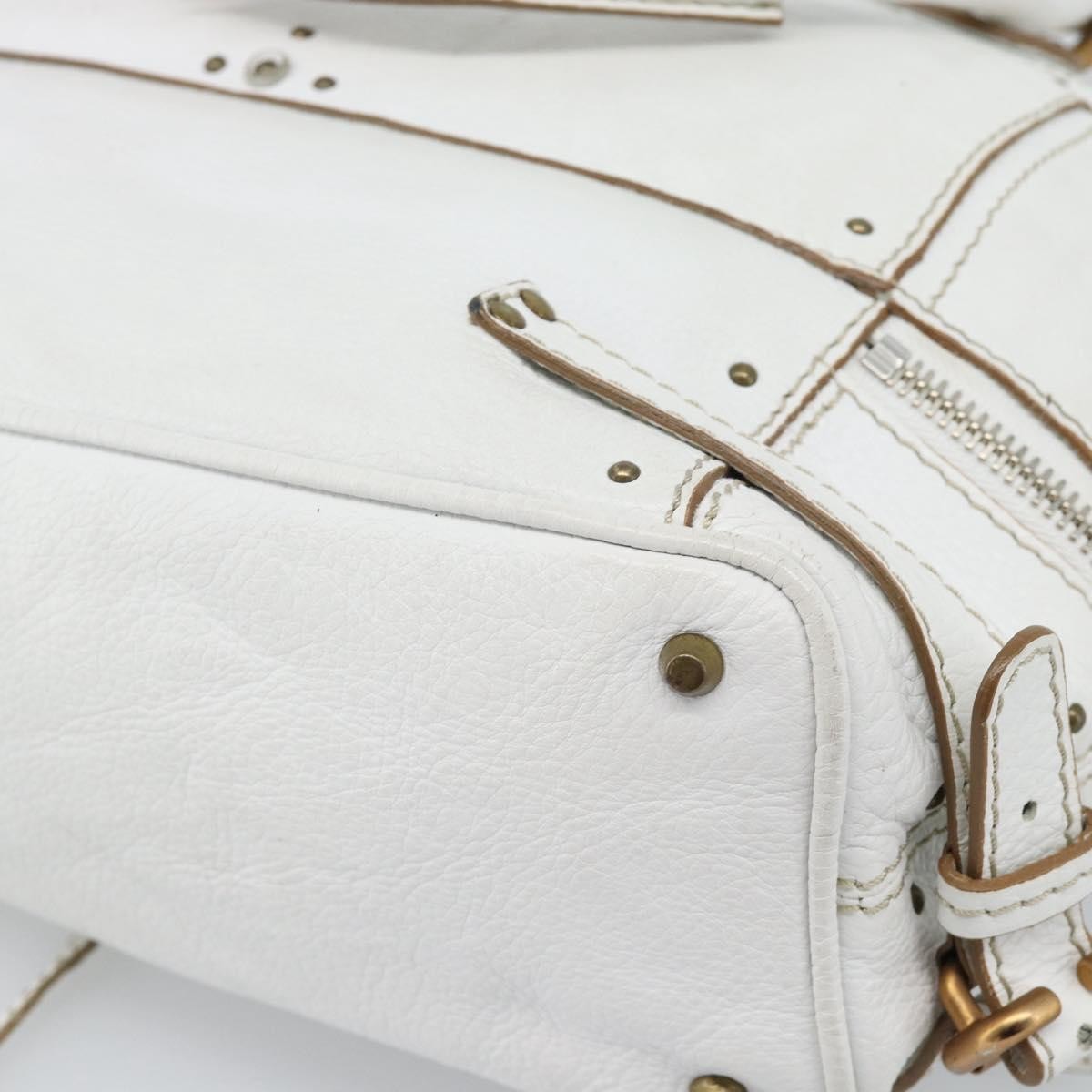 Chloe Paddington Lock Tote Leather White_Gold Leather Tote Bag Bag (Pre-Owned)