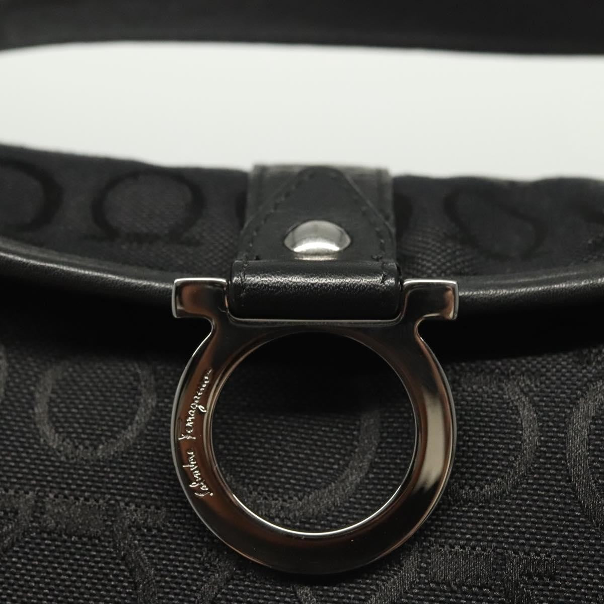 Salvatore Ferragamo Gancini Handbag Canvas Black Canvas Handbag (Pre-Owned)