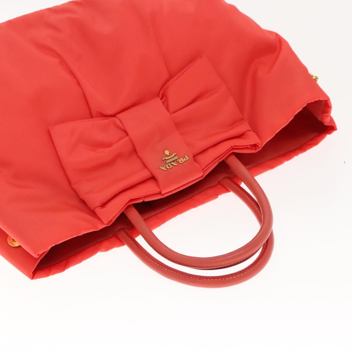 Prada Bow Tote Tessuto Orange Nylon Handbag (Pre-Owned)