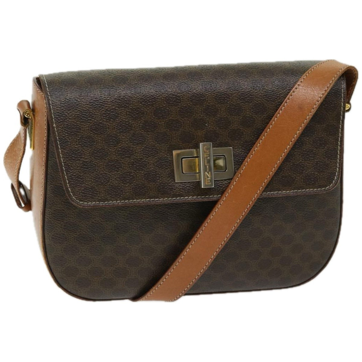 Celine Vintage Macadam Shoulder Bag Canvas And Leather Brown Canvas Shoulder Bag Bag (Pre-Owned)