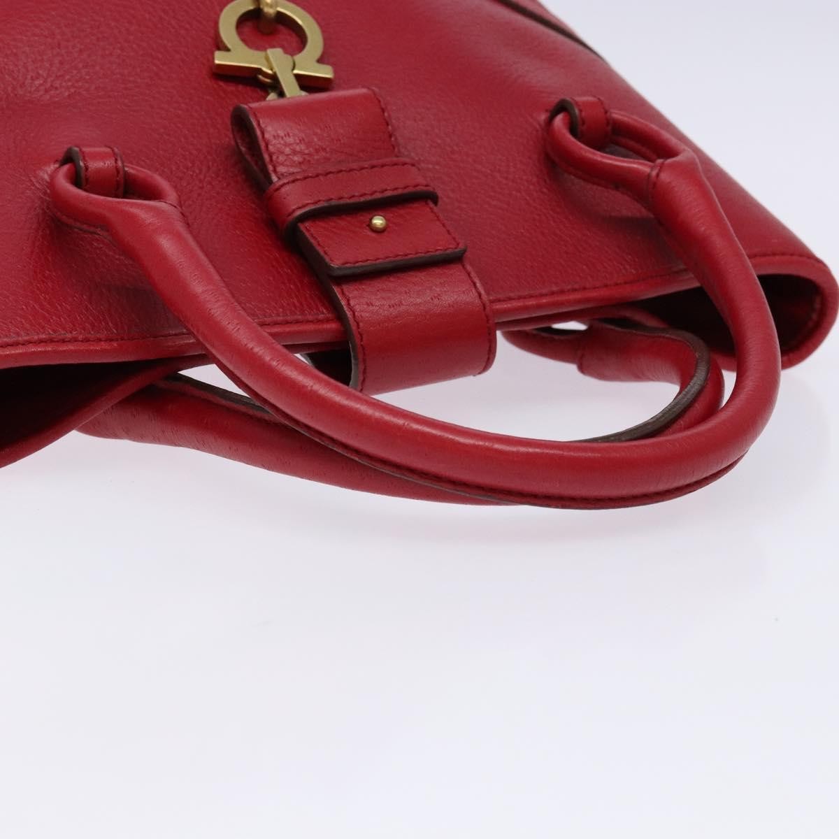 Salvatore Ferragamo Gancini Handbag Leather Red Leather Handbag (Pre-Owned)