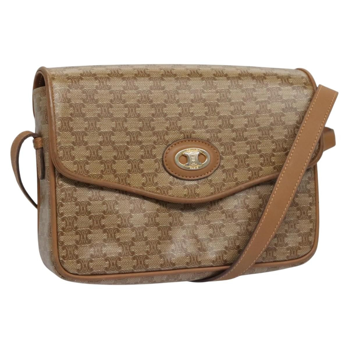Celine Vintage Macadam Shoulder Bag Canvas And Leather Beige Canvas Shoulder Bag Bag (Pre-Owned)