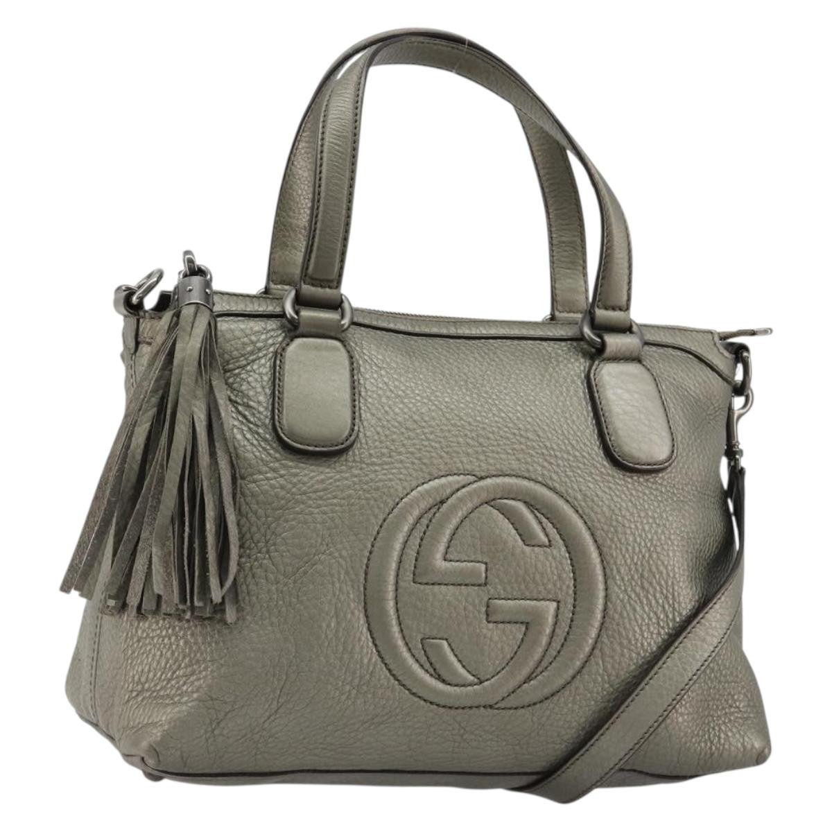 Gucci Soho Convertible Top Handle Bag Leather Silver Leather Handbag (Pre-Owned)