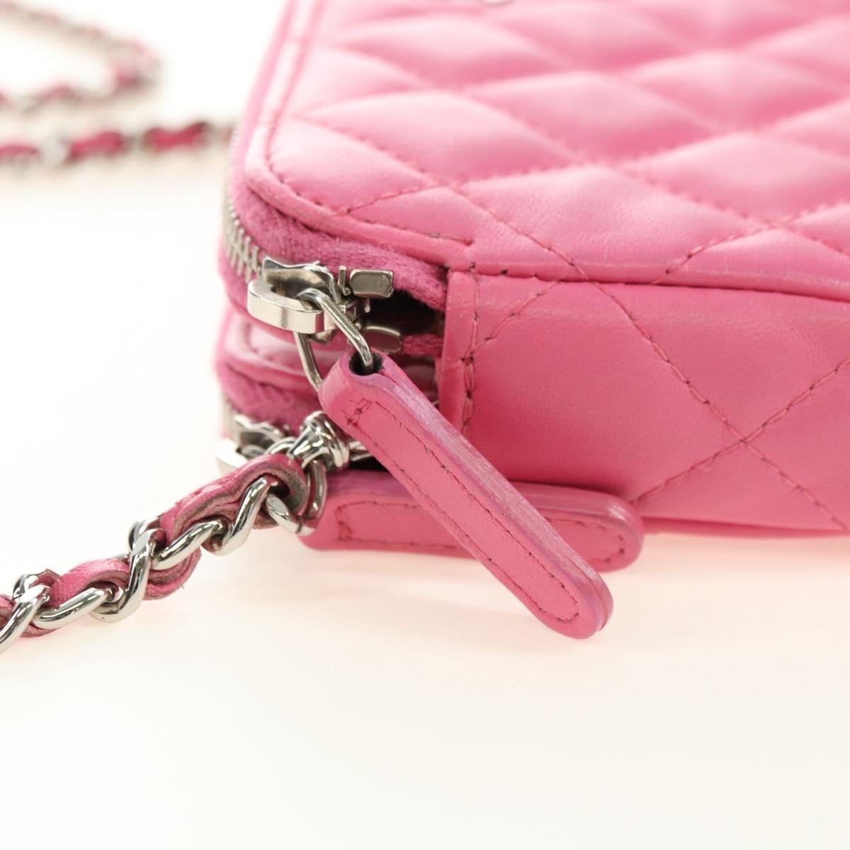 Chanel Double Zip Clutch With Chain Quilted Lambskin Pink Leather Shoulder Bag Bag (Pre-Owned)