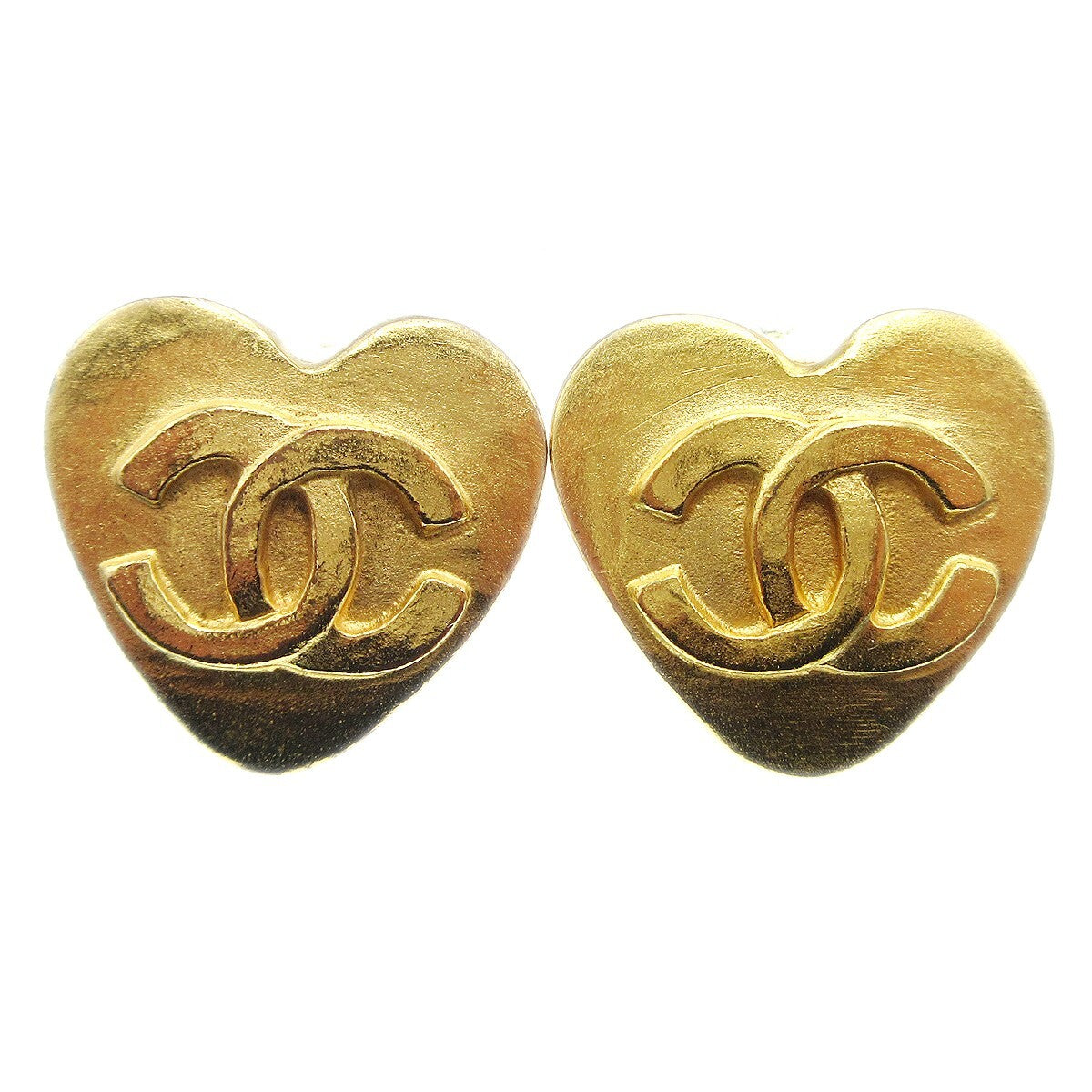 Chanel Vintage Cc Heart Clip-On Earrings Metal Gold Gold_Plated Earrings Jewelry (Pre-Owned)