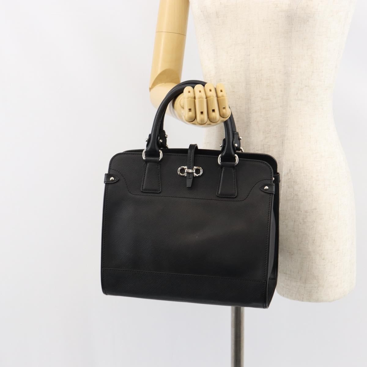 Salvatore Ferragamo Gancini Handbag Leather Black Leather Handbag (Pre-Owned)