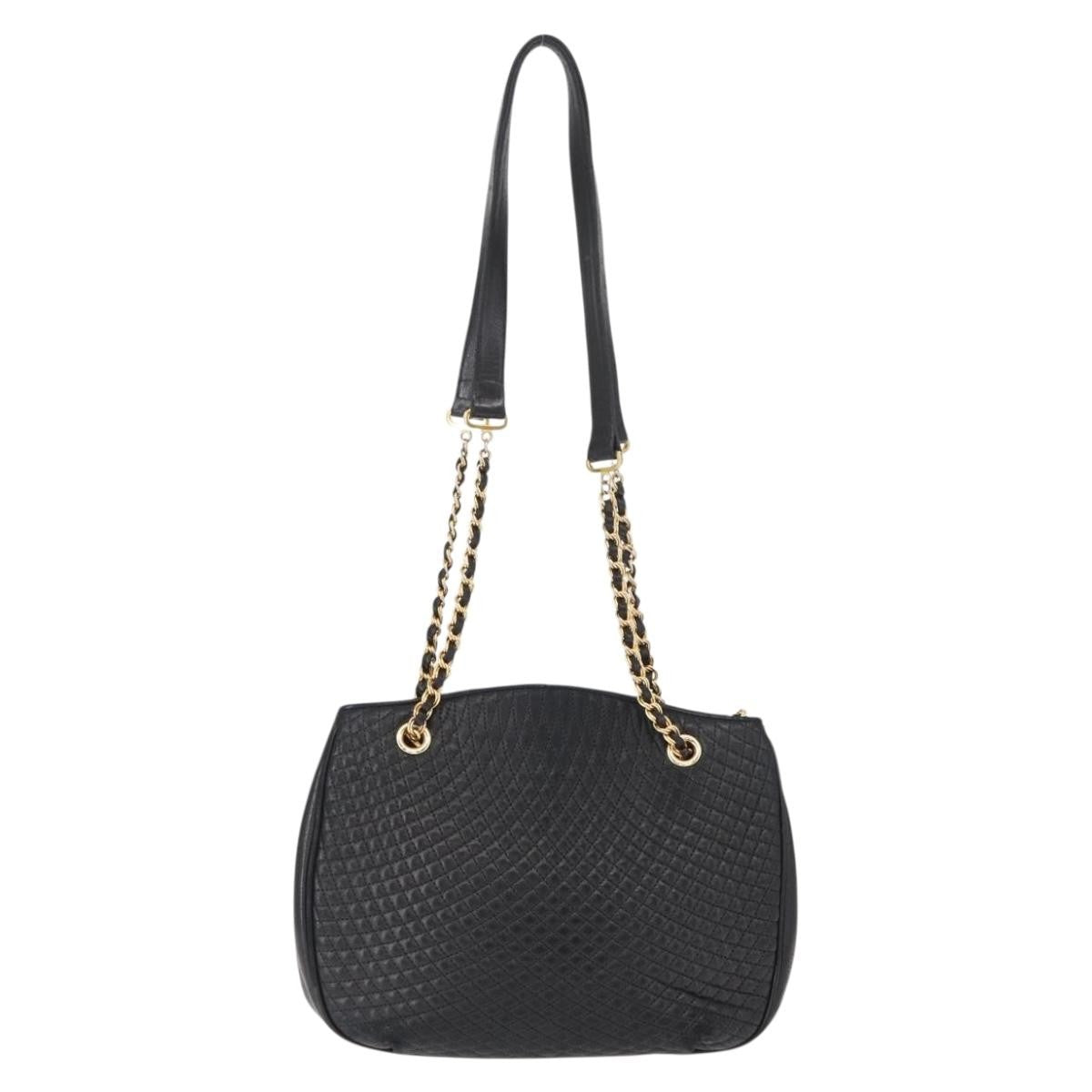 Bally Vintage Chain Shoulder Bag Quilted Leather Black Leather Shoulder Bag Bag (Pre-Owned)