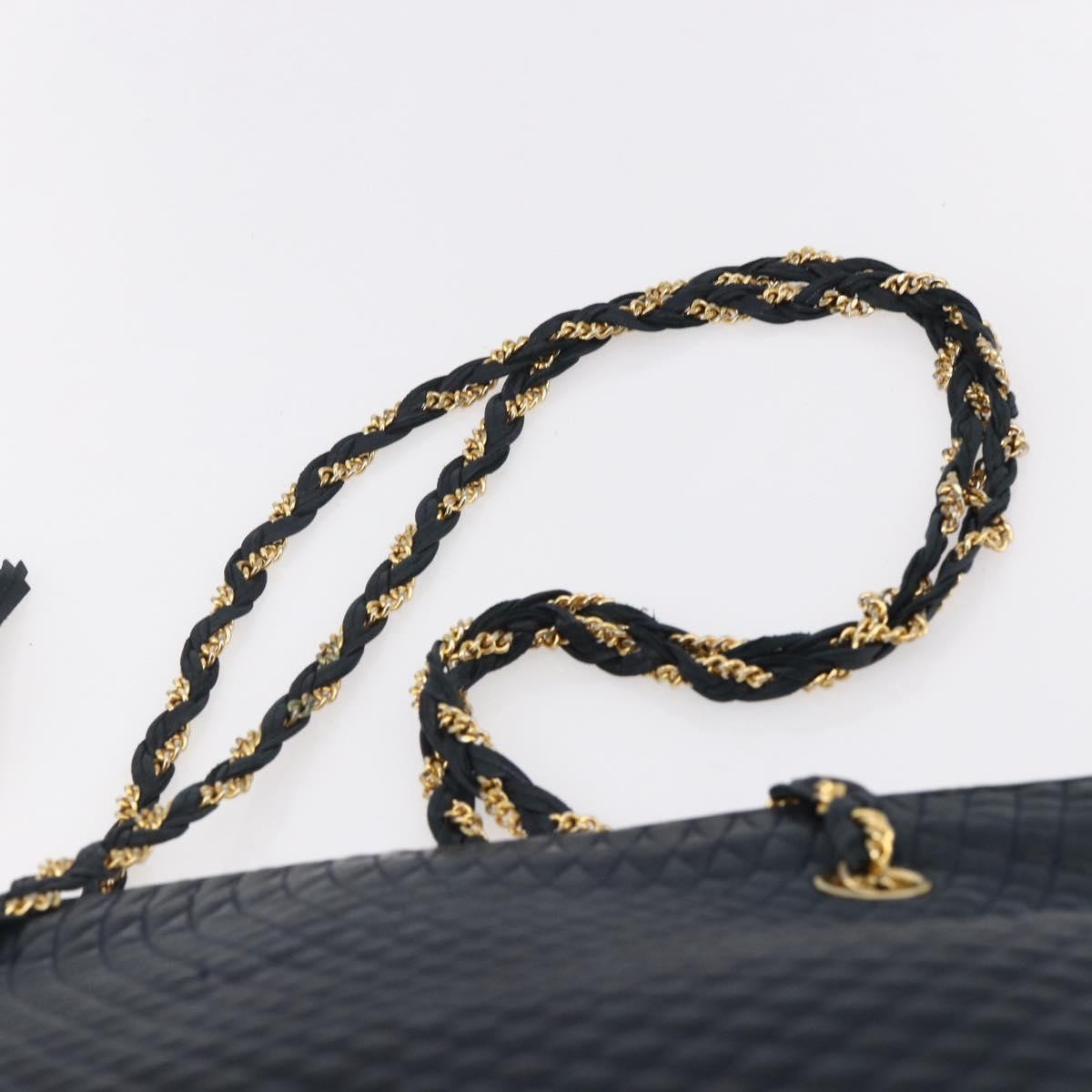 Bally Vintage Chain Shoulder Bag Quilted Leather Navy Leather Shoulder Bag Bag (Pre-Owned)