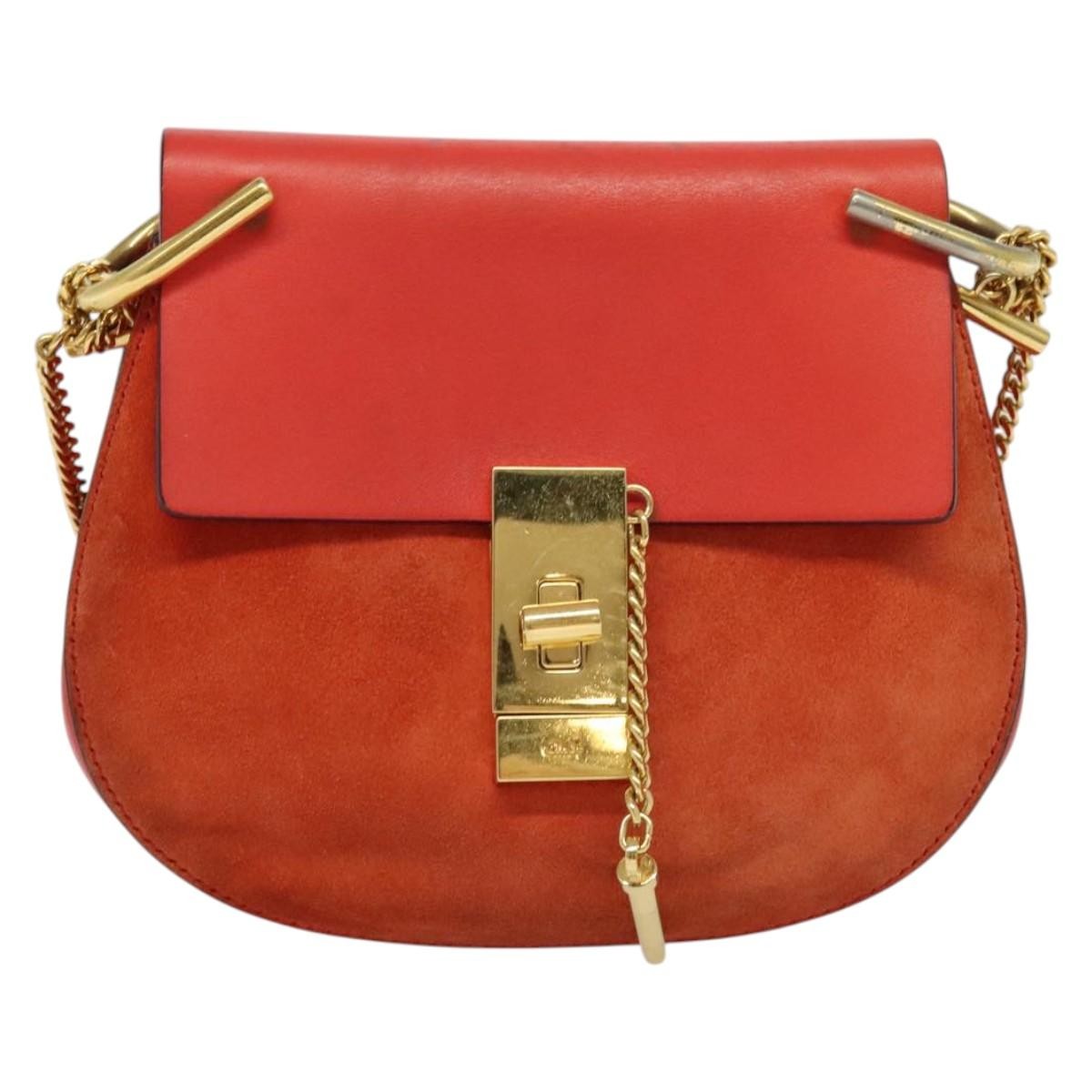 Chloe Drew Crossbody Bag Leather And Suede Red Suede Shoulder Bag Bag (Pre-Owned)