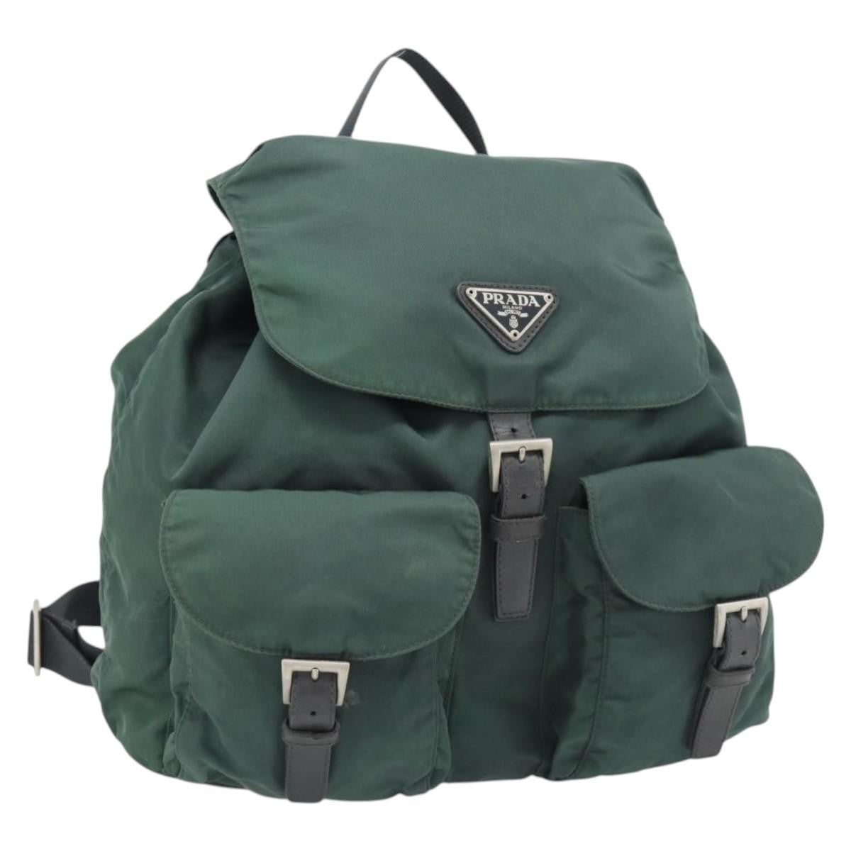 Prada Double Front Pocket Backpack Tessuto Green Nylon Backpack Bag (Pre-Owned)