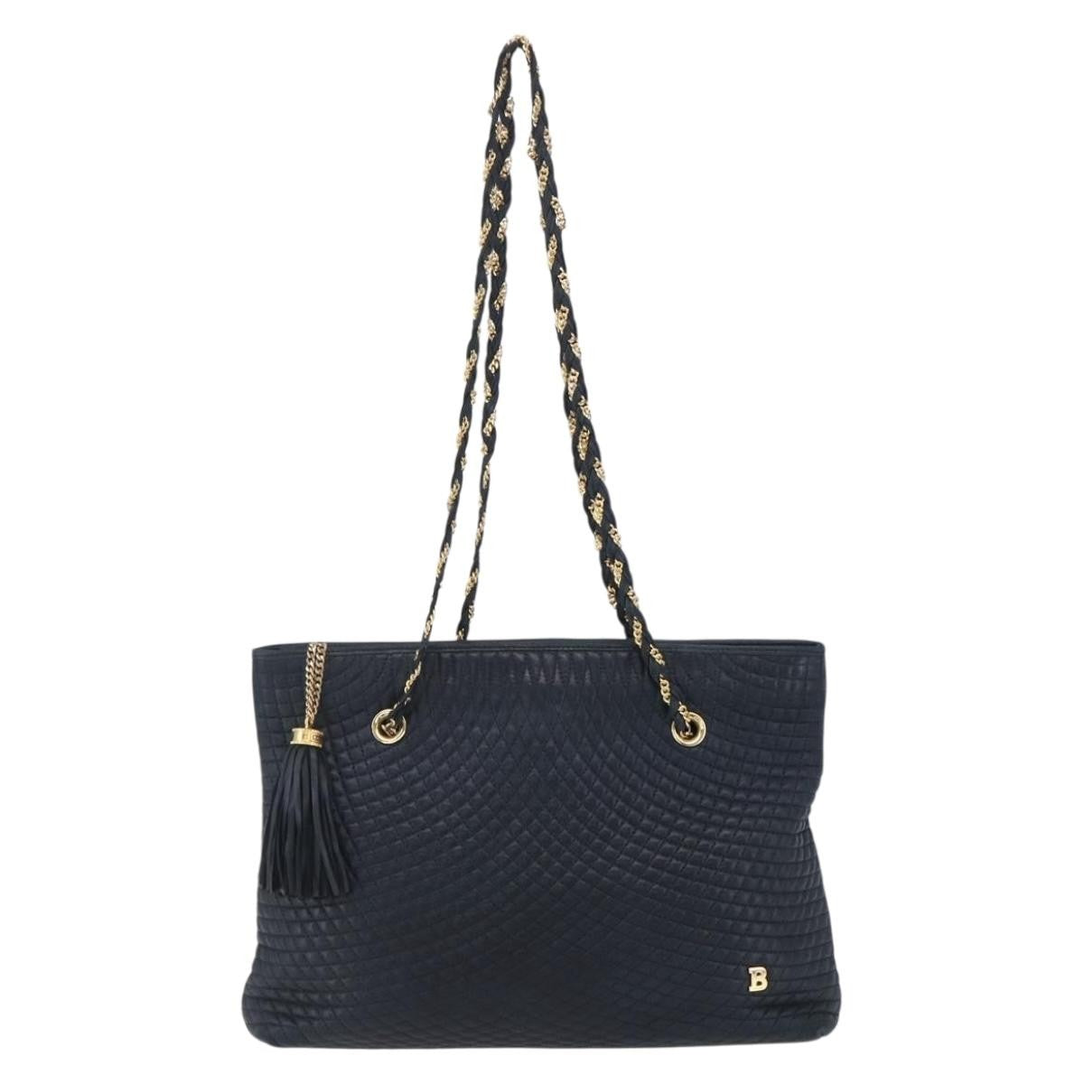 Bally Vintage Chain Shoulder Bag Quilted Leather Navy Leather Shoulder Bag Bag (Pre-Owned)
