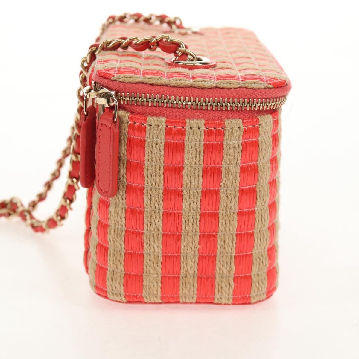 Chanel Classic Vanity Case With Chain Striped Raffia And Jute Beige Canvas Clutche & Pouche Bag (Pre-Owned)
