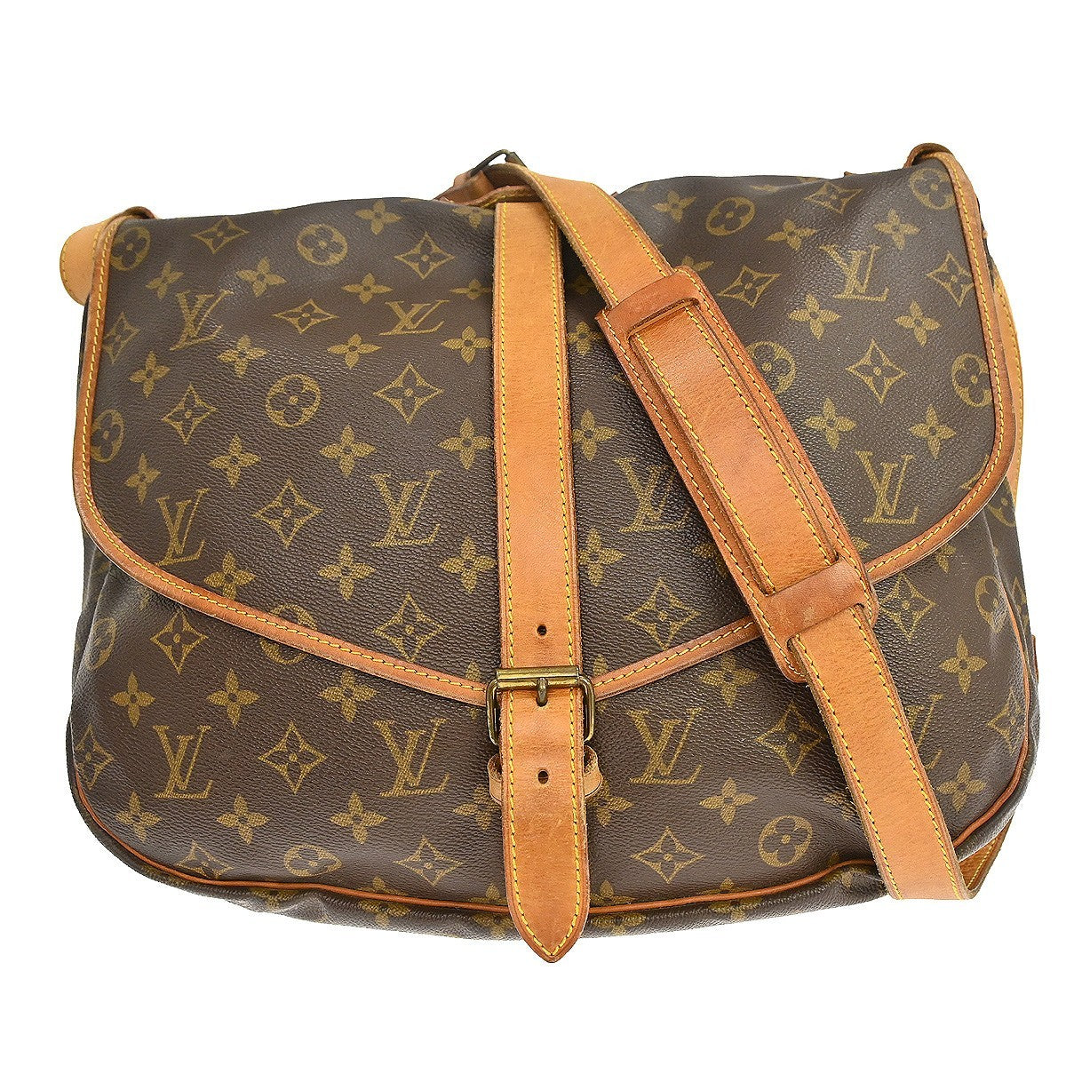 Louis Vuitton Saumur Handbag Monogram Canvas Brown Canvas Shoulder Bag Bag (Pre-Owned)