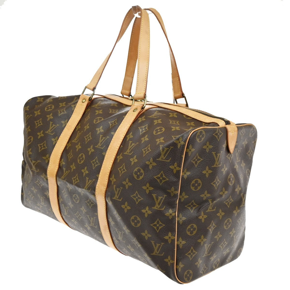 Louis Vuitton Sac Souple Handbag Monogram Canvas Brown Leather Travel Bag Bag (Pre-Owned)