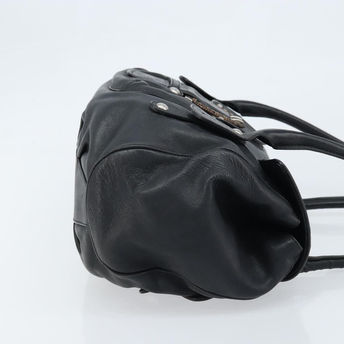 Salvatore Ferragamo Gancini Handbag Leather Black Leather Handbag (Pre-Owned)