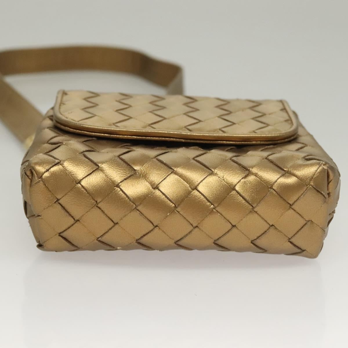 Bottega Veneta Chain Flap Shoulder Bag Leather Gold Leather Shoulder Bag Bag (Pre-Owned)
