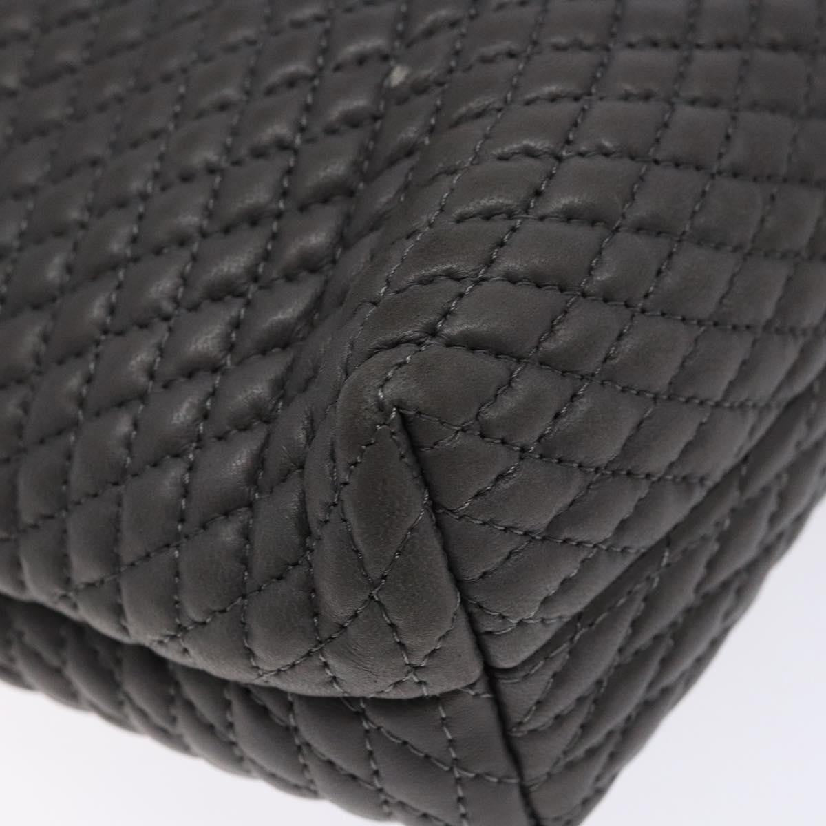 Bally Vintage Handbag Quilted Leather Gray Leather Handbag (Pre-Owned)
