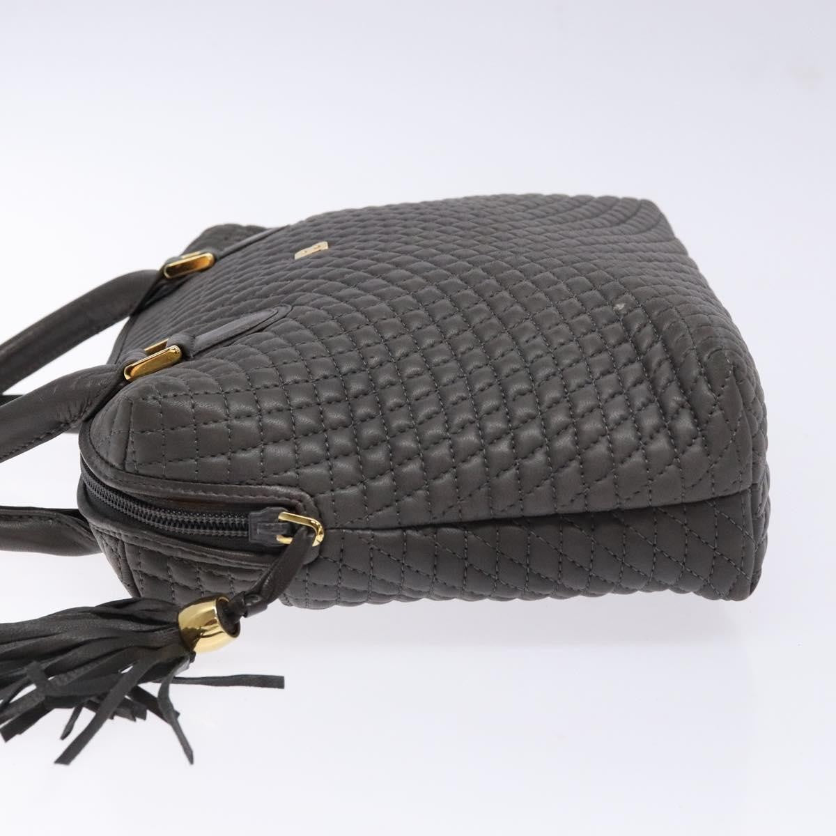 Bally Vintage Handbag Quilted Leather Gray Leather Handbag (Pre-Owned)