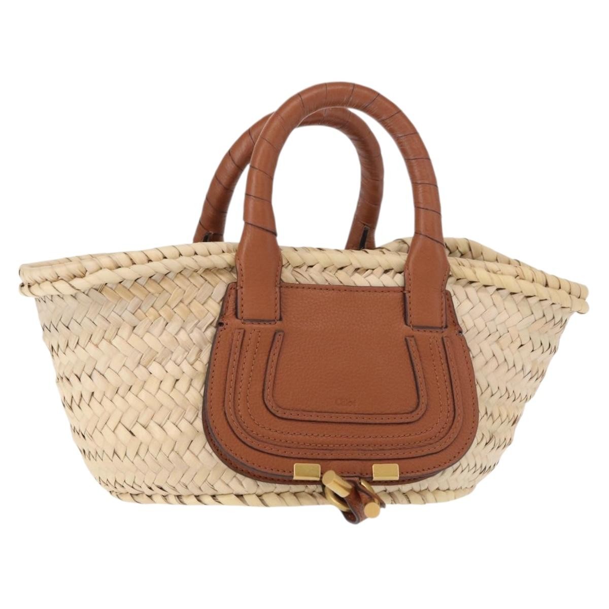Chloe Marcie Basket Bag Raffia And Leather Beige Wicker Handbag (Pre-Owned)