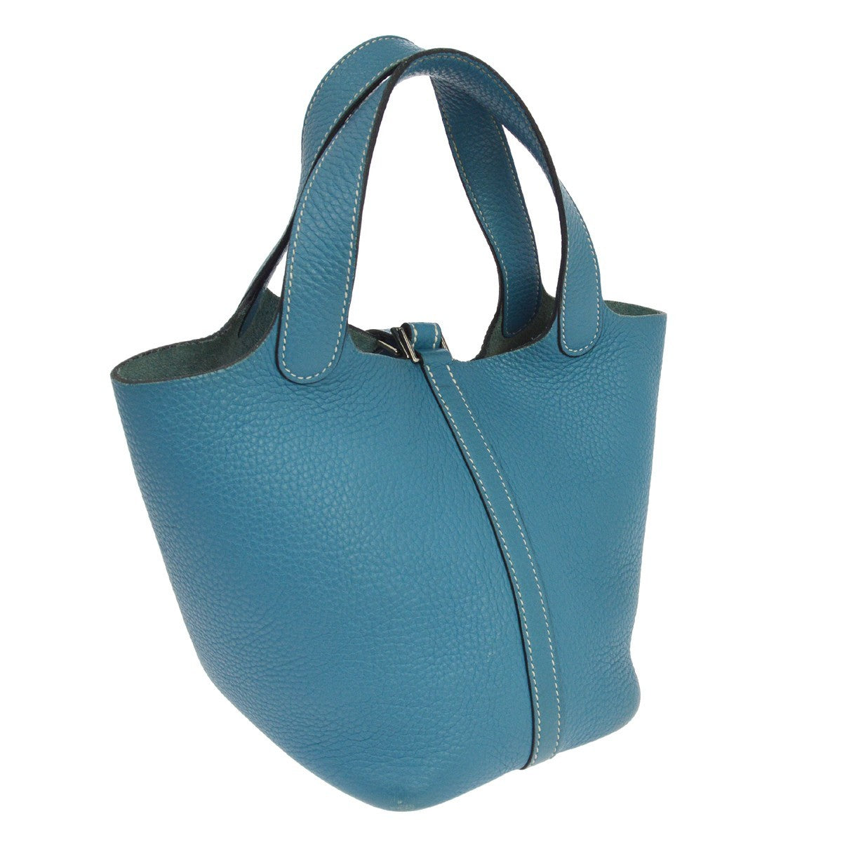 Hermes Picotin Bag Clemence Blue Leather Handbag (Pre-Owned)
