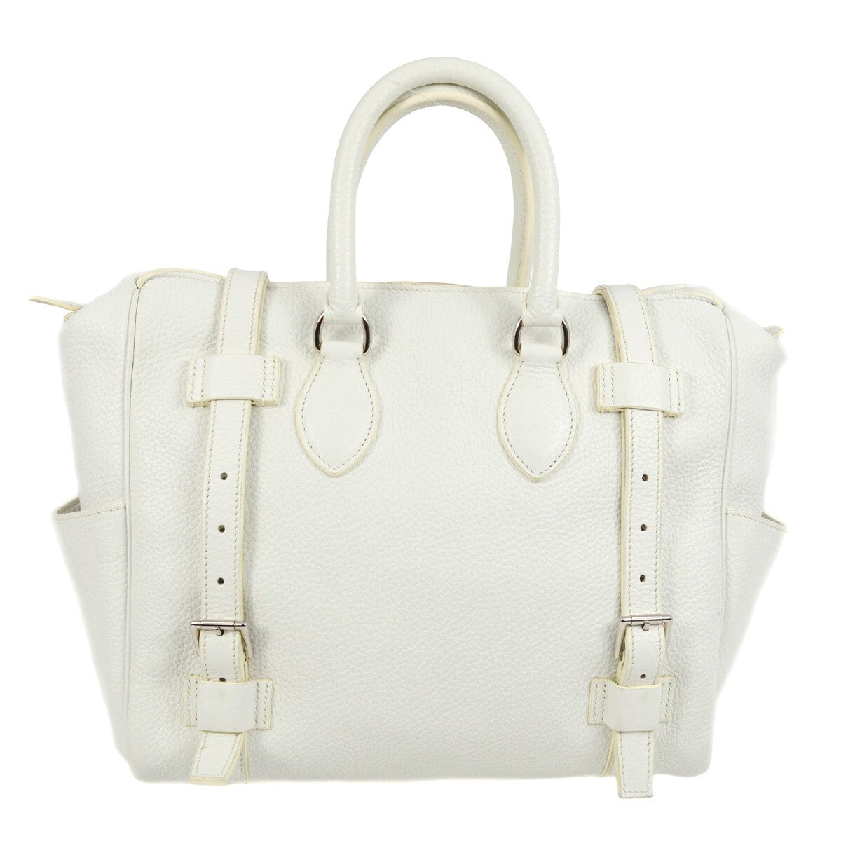 Hermes Pursangle Bag Leather White Leather Handbag (Pre-Owned)