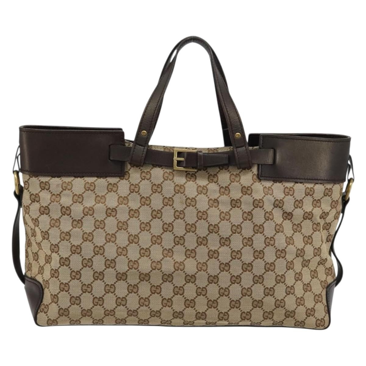 Gucci Belted Bucket Tote Gg Canvas With Leather Beige Canvas Tote Bag Bag (Pre-Owned)