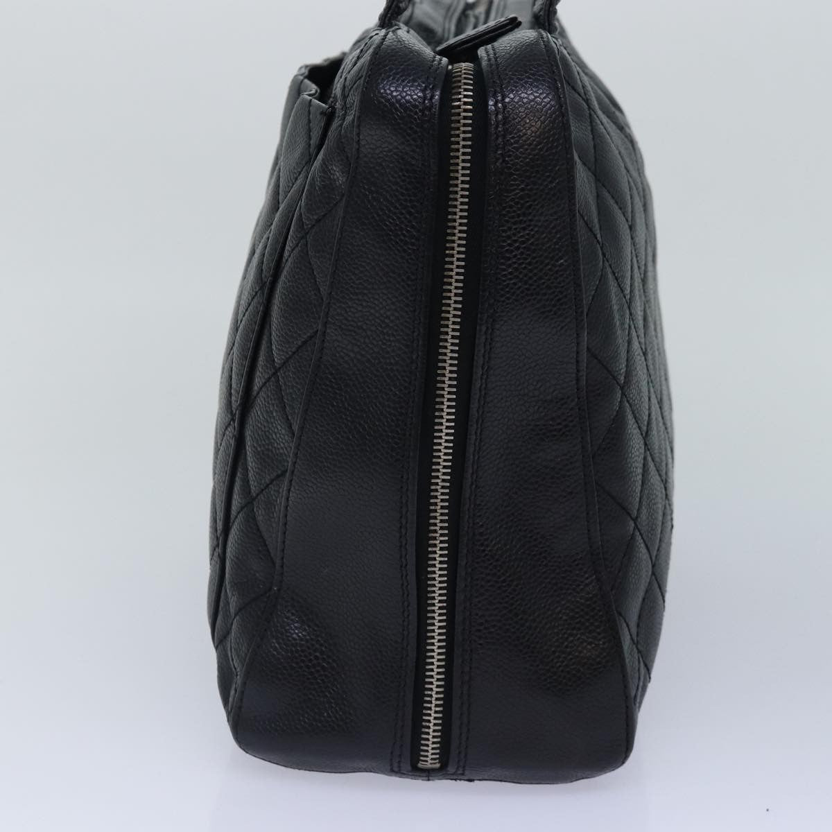 Chanel Vintage Cc Zip Around Bowler Bag Quilted Caviar Black Leather Handbag (Pre-Owned)