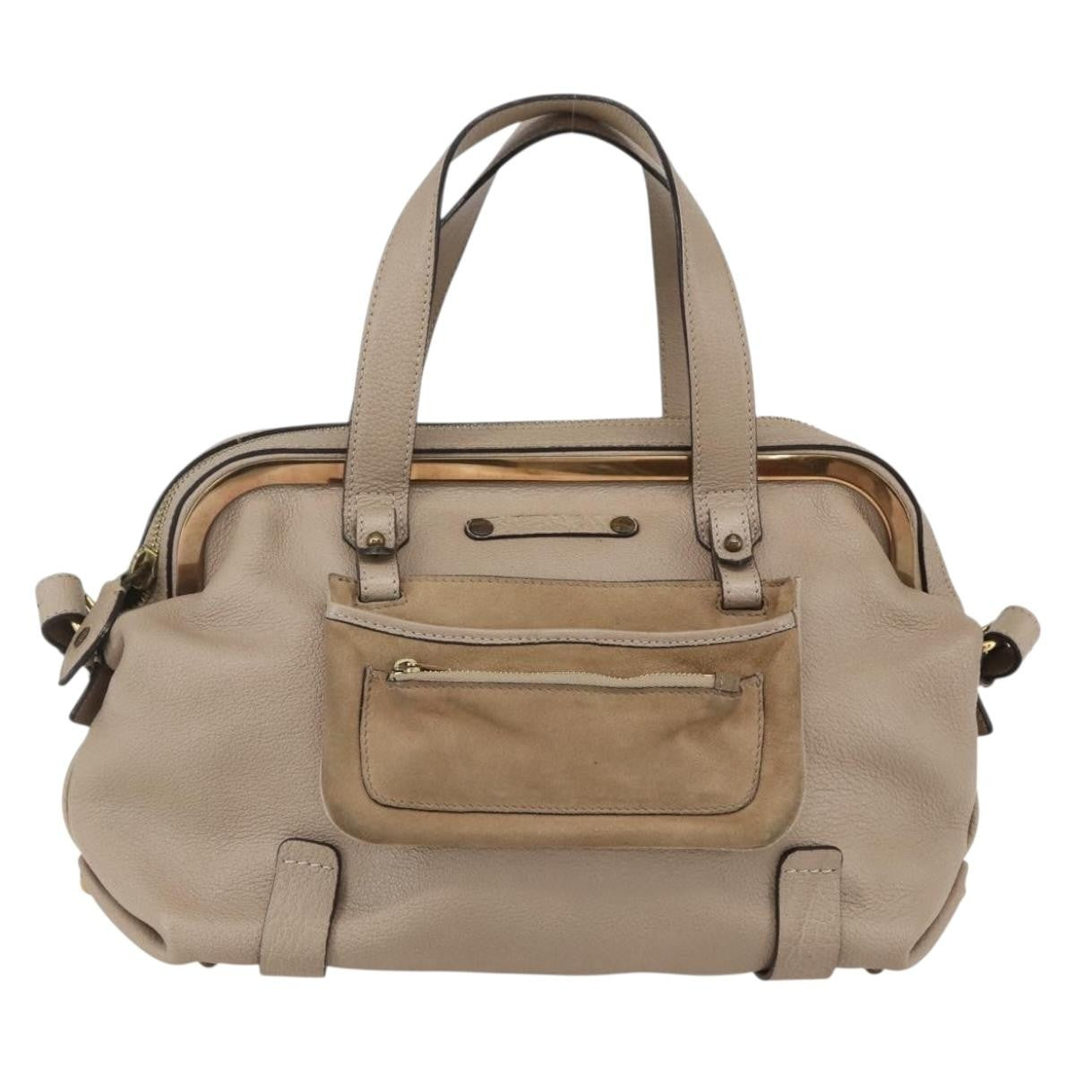 Chloe Abby Convertible Frame Satchel Leather With Suede Beige Leather Handbag (Pre-Owned)