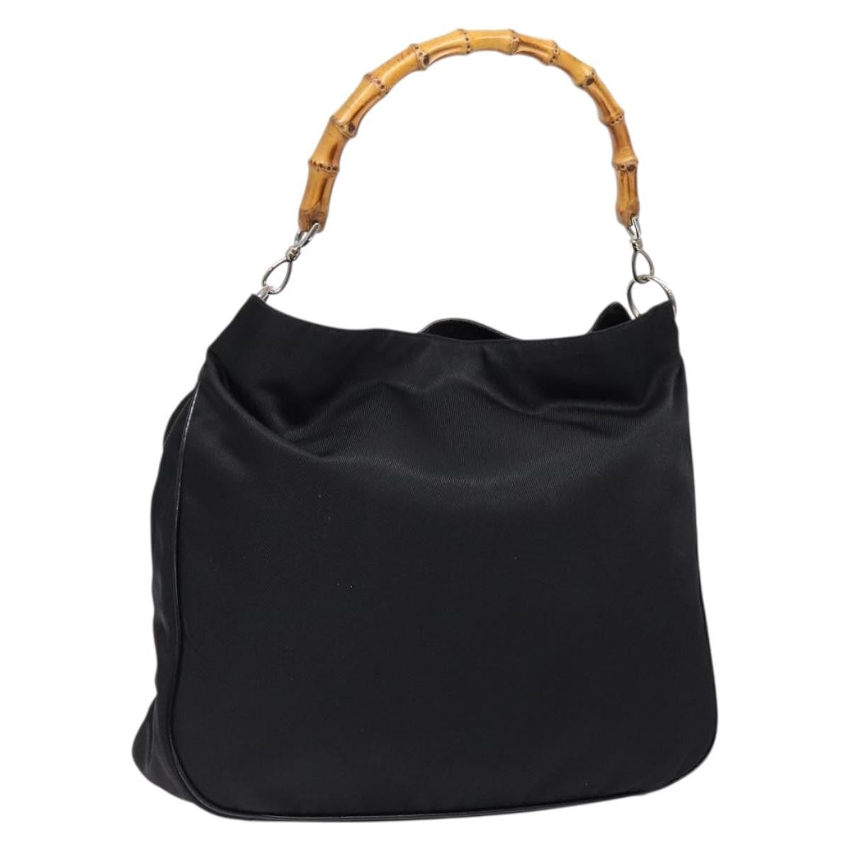 Gucci Vintage Bamboo Handle Tote Nylon Black Nylon Bag (Pre-Owned)