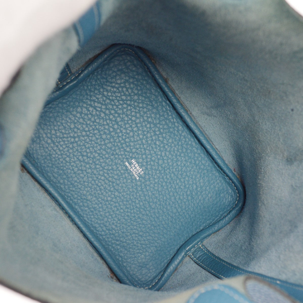 Hermes Picotin Bag Clemence Blue Leather Handbag (Pre-Owned)