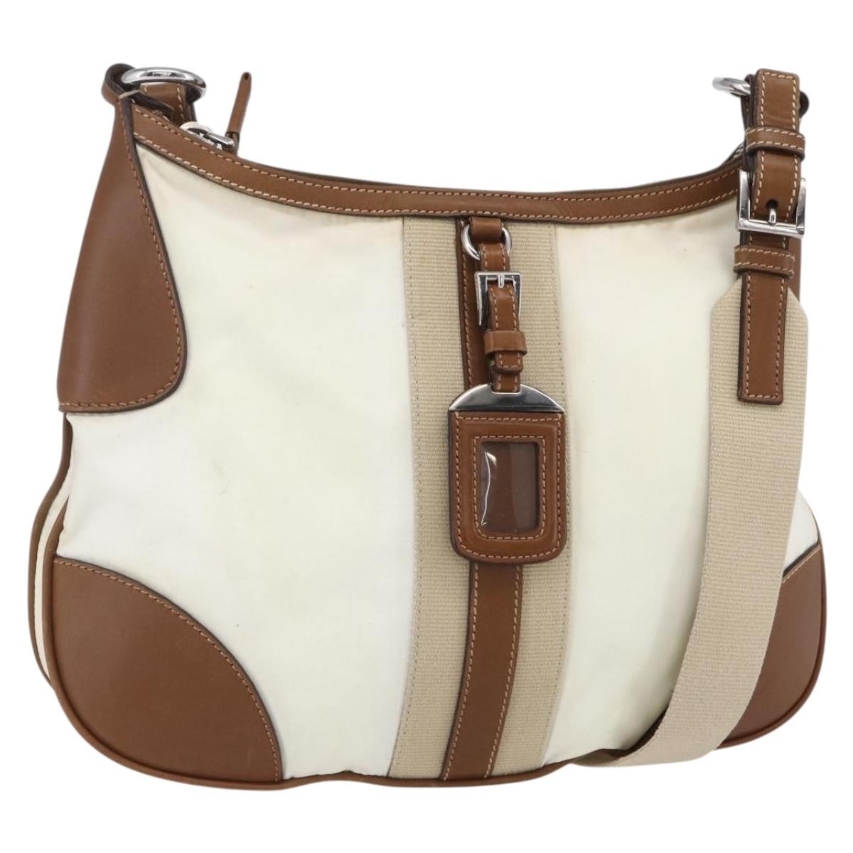 Prada Vintage Shoulder Bag Nylon And Leather Beige Nylon Shoulder Bag Bag (Pre-Owned)