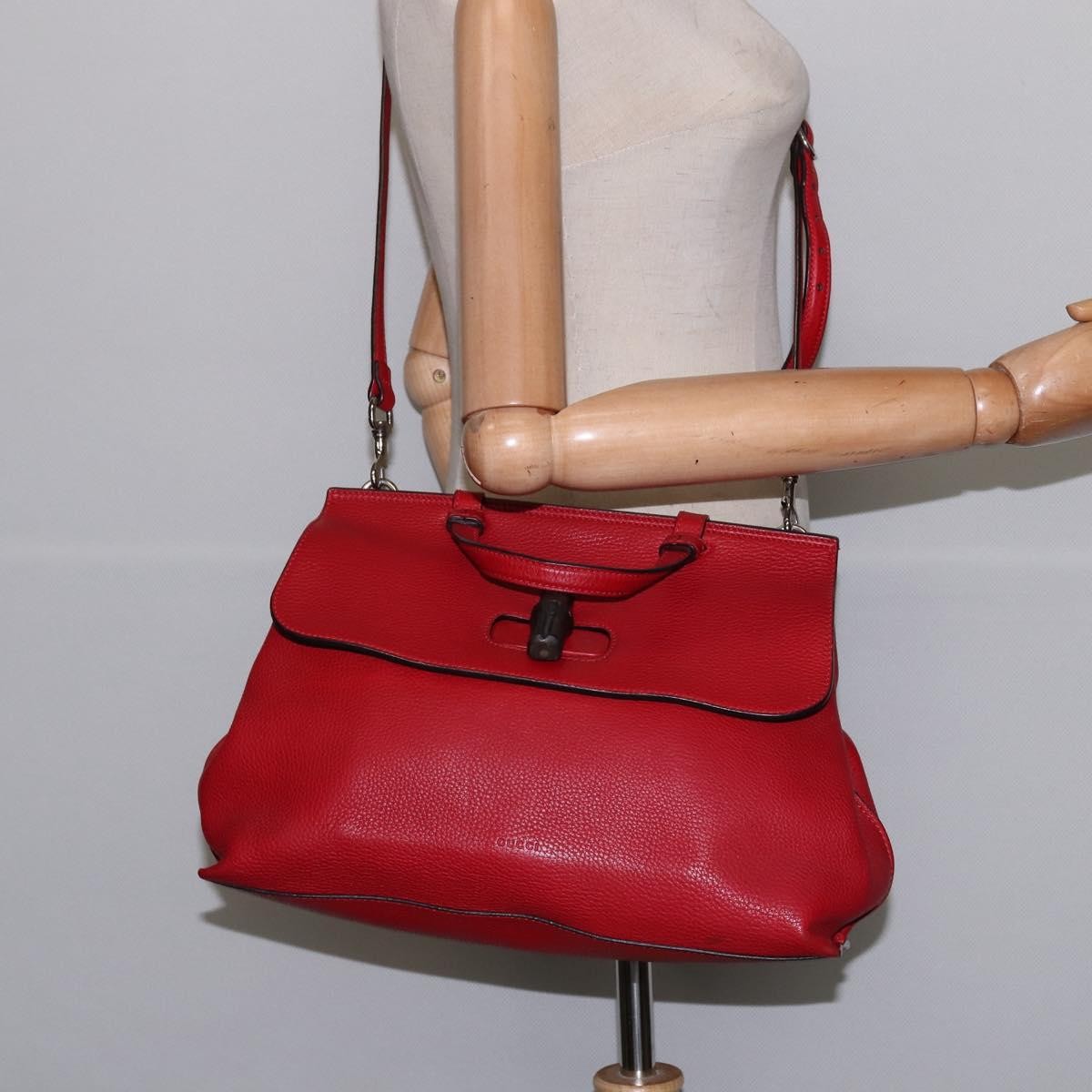 Gucci Bamboo Daily Top Handle Bag Leather Red Leather Bag (Pre-Owned)
