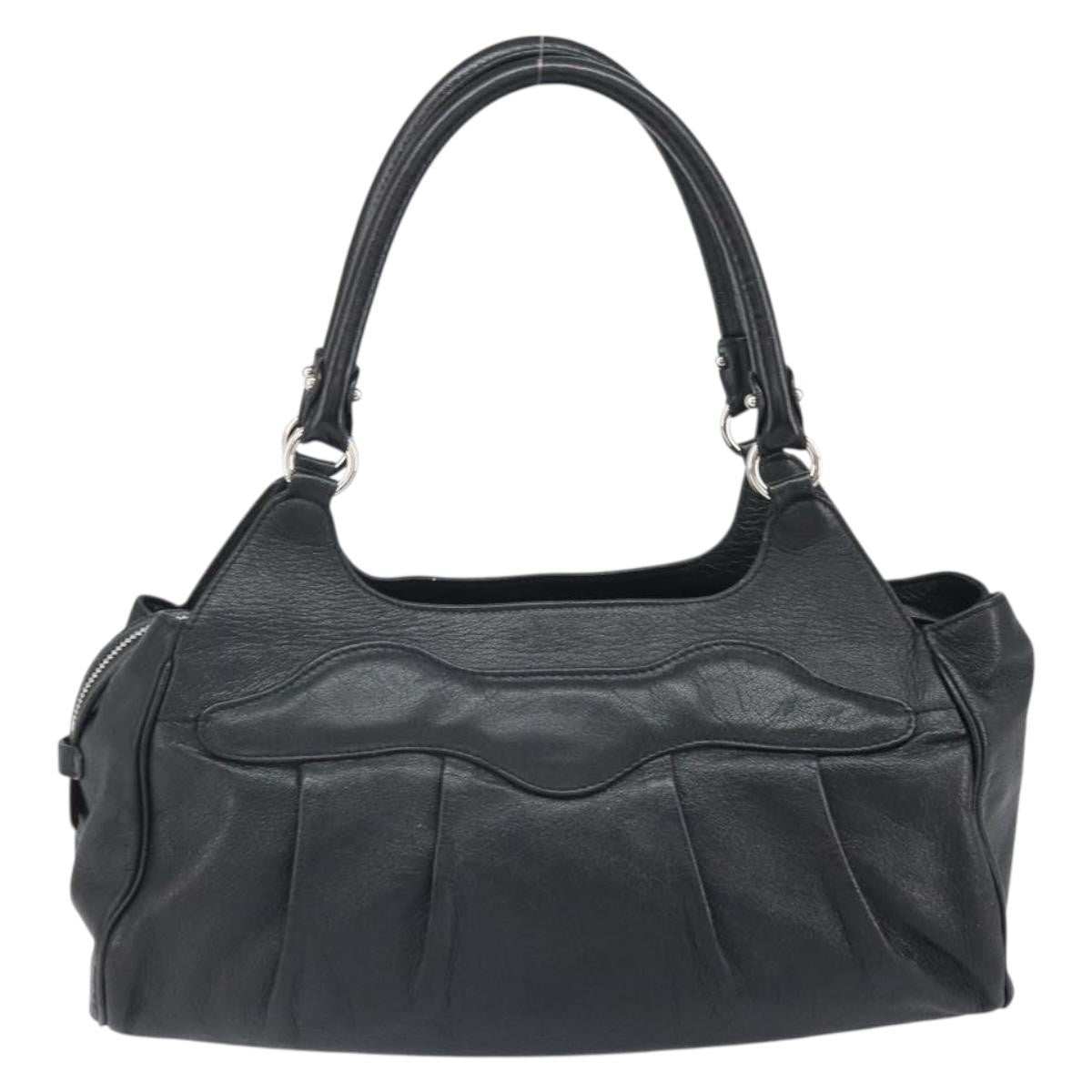Salvatore Ferragamo Gancini Handbag Leather Black Leather Handbag (Pre-Owned)