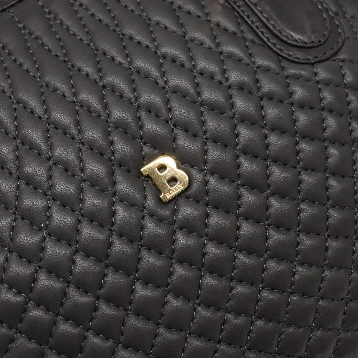 Bally Vintage Handbag Quilted Leather Gray Leather Handbag (Pre-Owned)