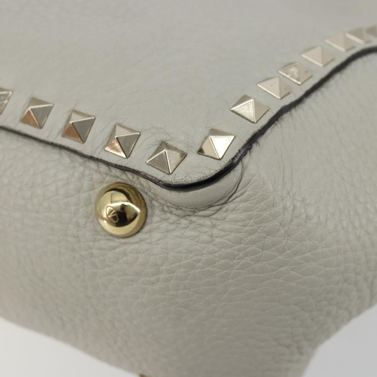Valentino Garavani Rockstud Tote Textured Leather Gray Leather Tote Bag Bag (Pre-Owned)