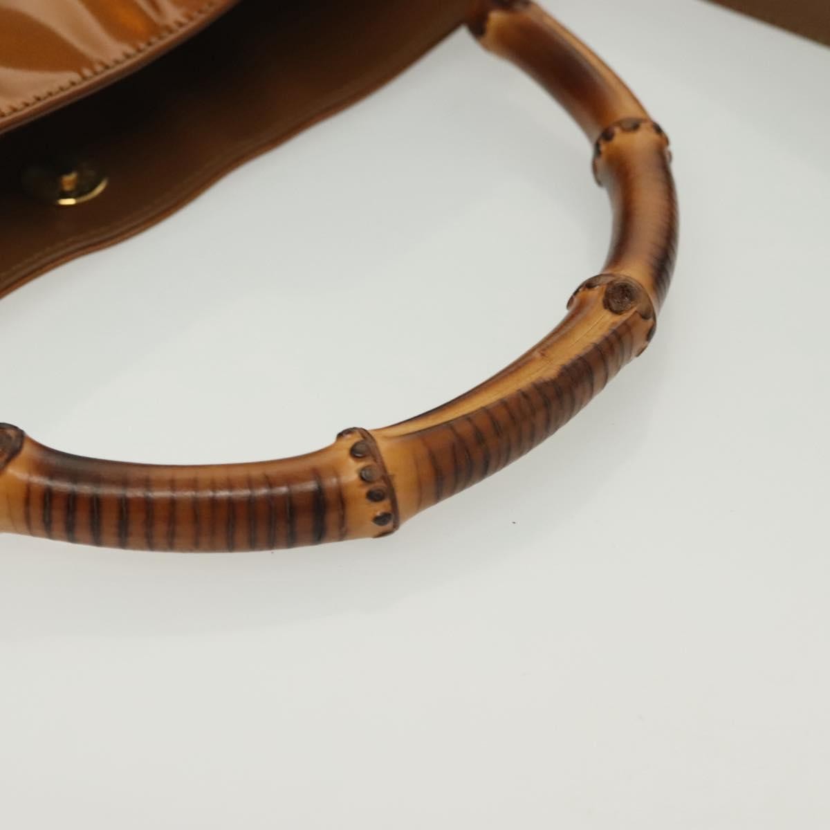 Gucci Vintage Bamboo Handle Bag Patent Leather Gold Patent_Leather Handbag (Pre-Owned)