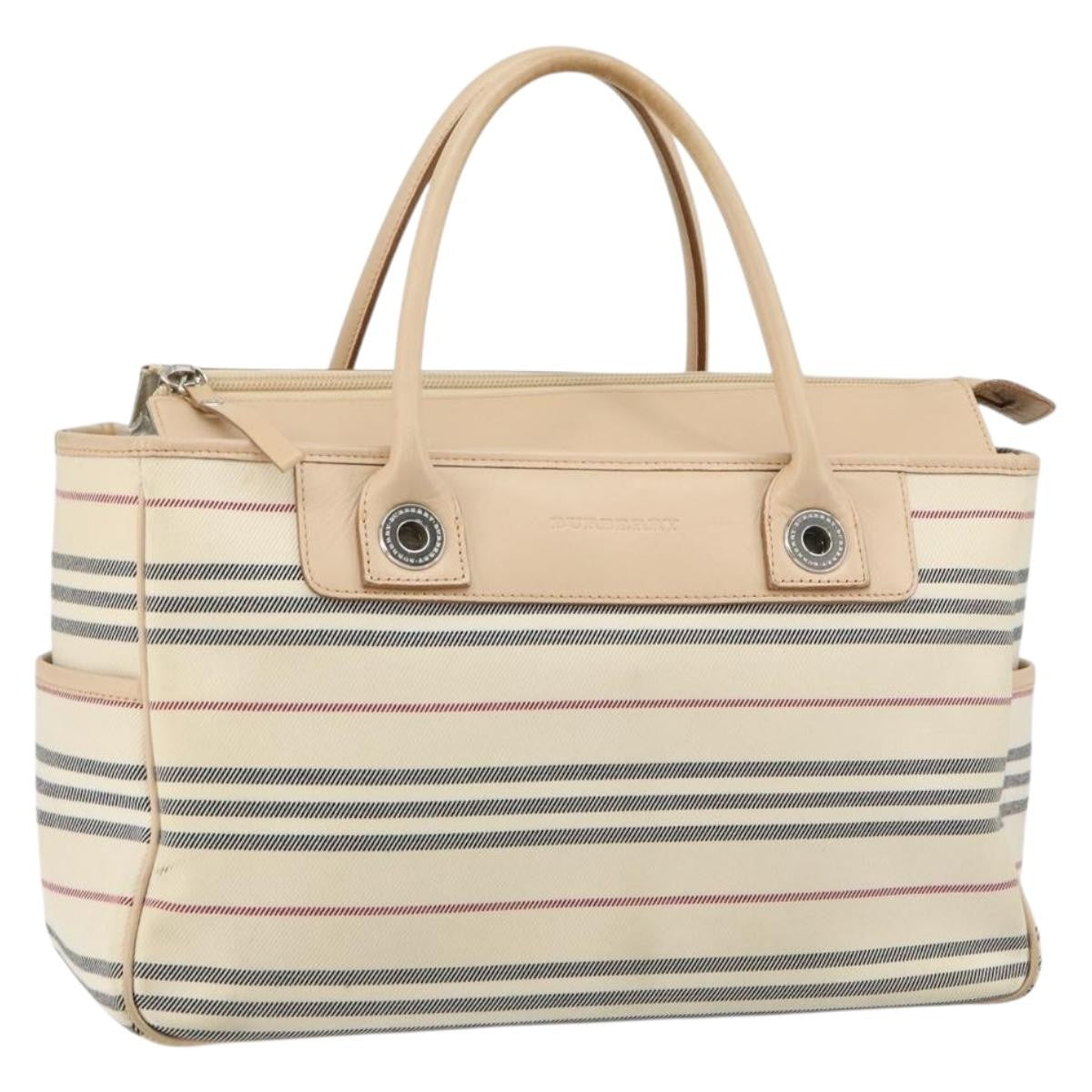 Burberry Nova Check Tote Canvas And Leather Beige Canvas Tote Bag Bag (Pre-Owned)