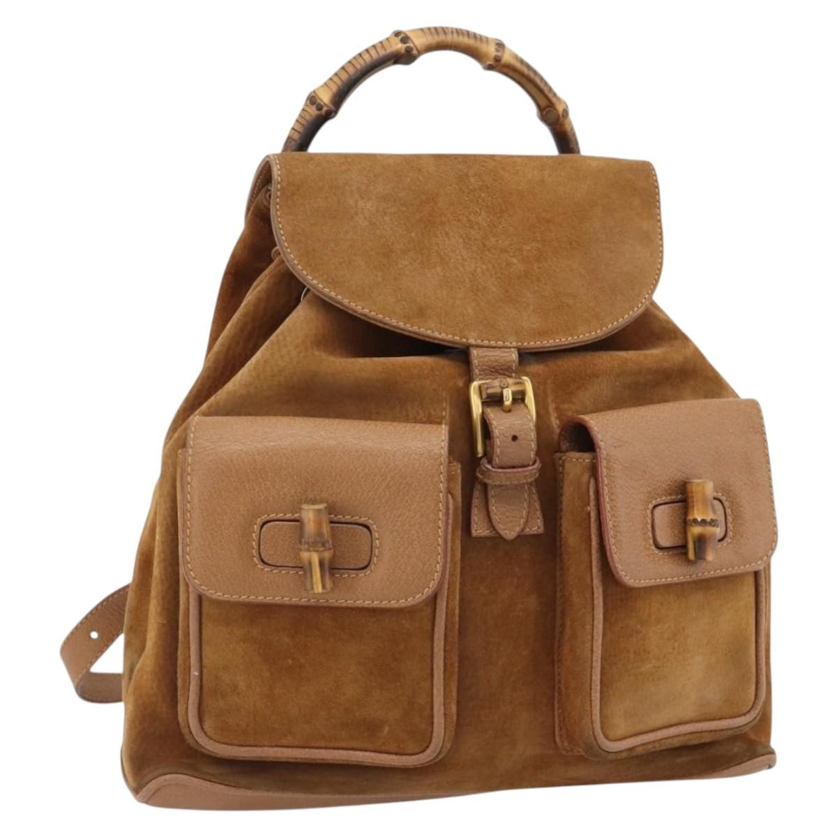 Gucci Vintage Bamboo Backpack Suede Brown Suede Backpack Bag (Pre-Owned)