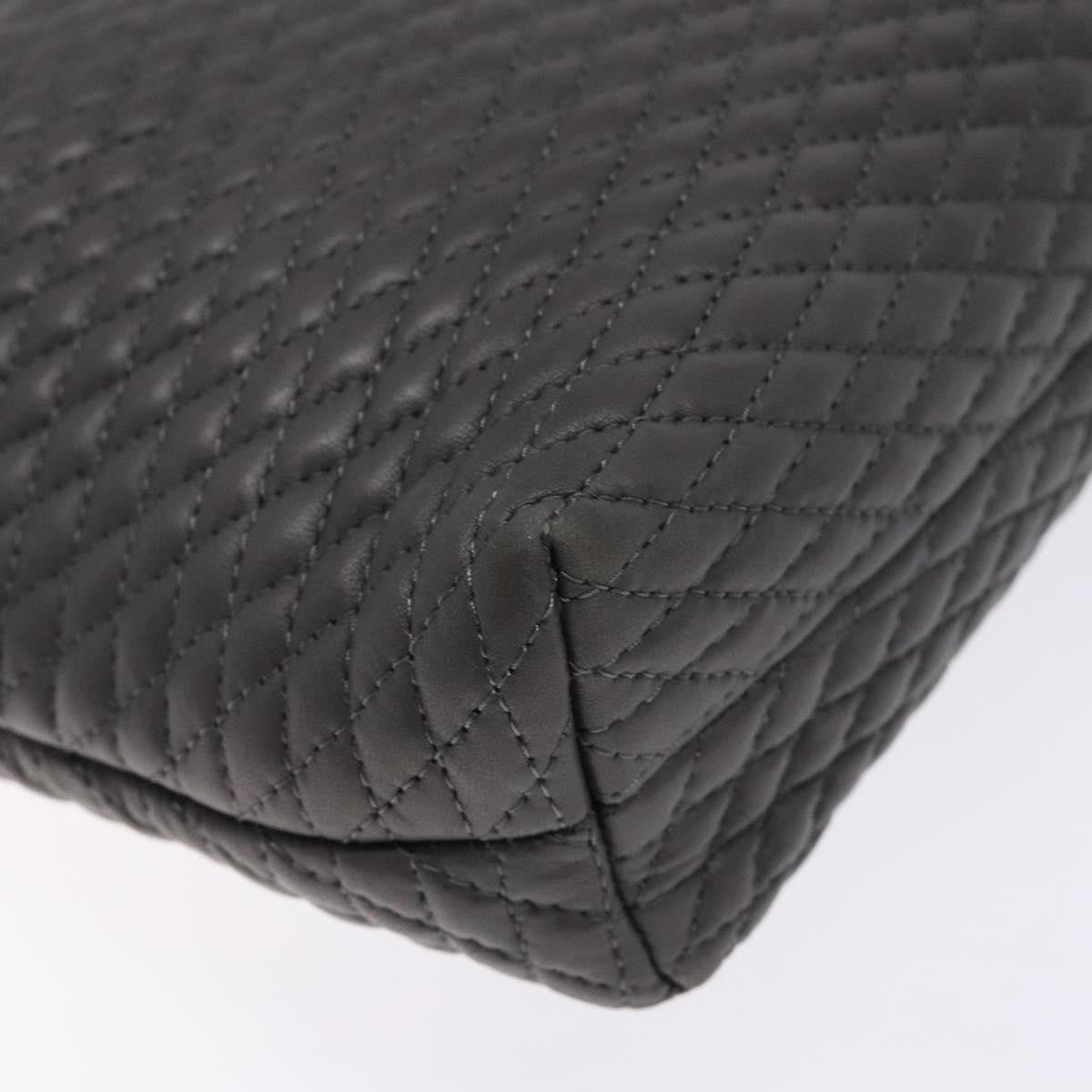 Bally Vintage Handbag Quilted Leather Gray Leather Handbag (Pre-Owned)