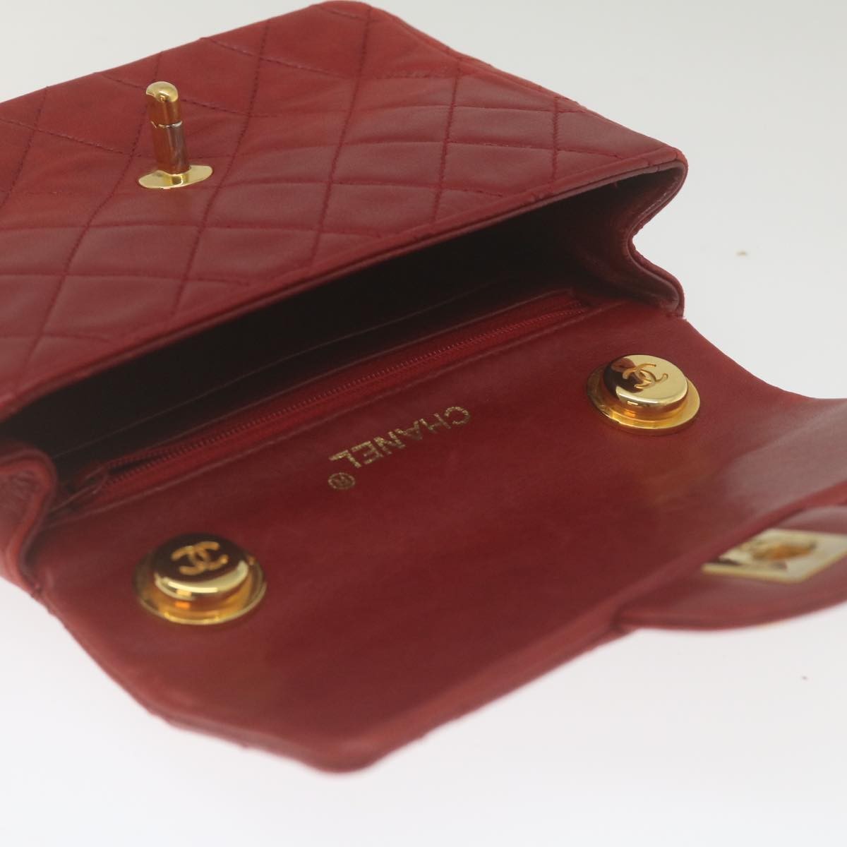 Chanel Vintage Square Chain Handle Flap Bag Quilted Lambskin Red Leather Handbag (Pre-Owned)