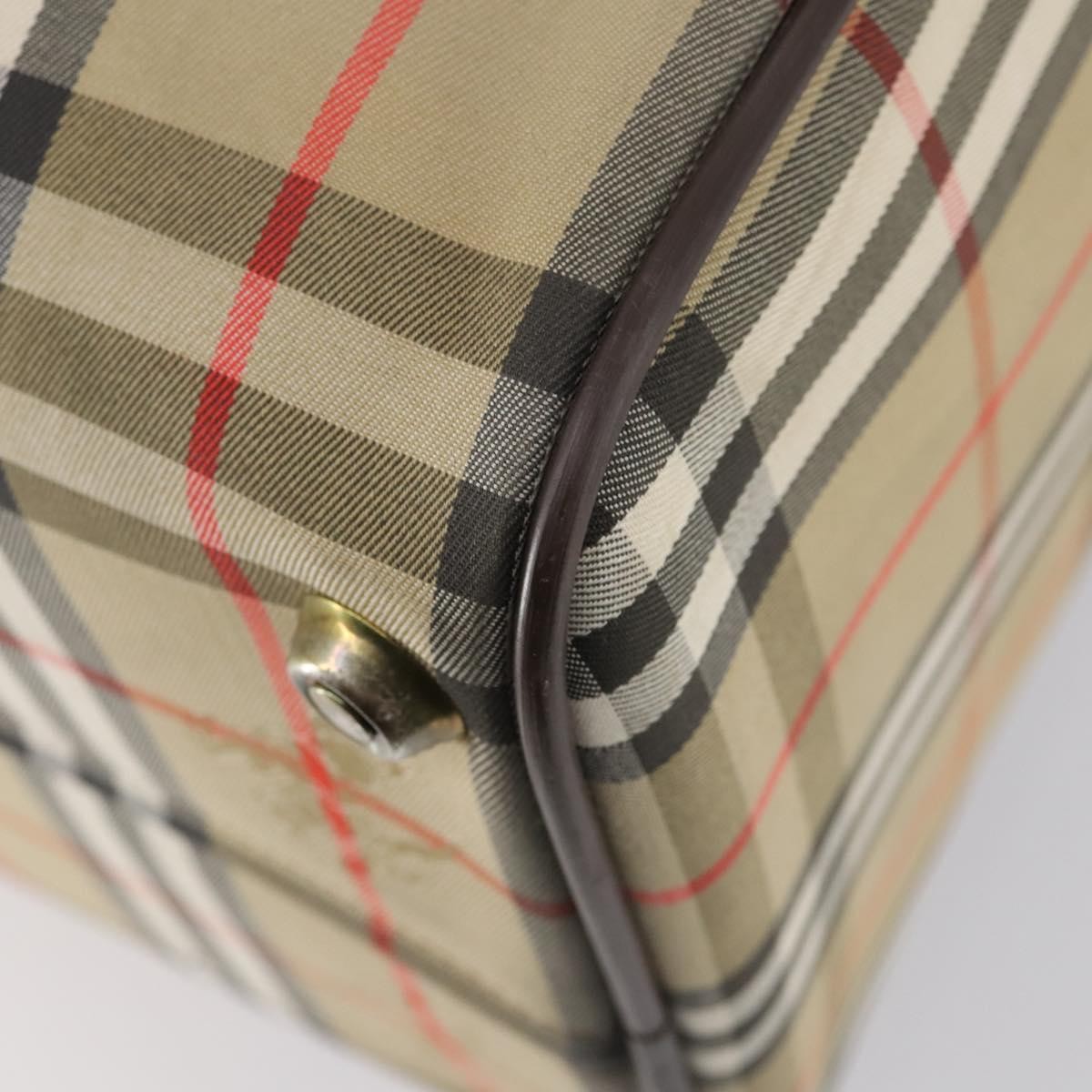 Burberry Vintage Duffle Bag Haymarket Canvas Beige Canvas Travel Bag Bag (Pre-Owned)