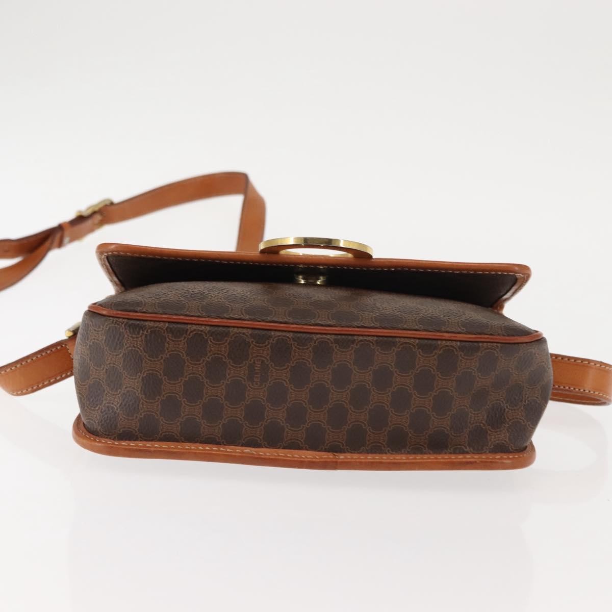 Celine Vintage Macadam Circle Logo Shoulder Bag Canvas And Leather Brown Canvas Bag (Pre-Owned)