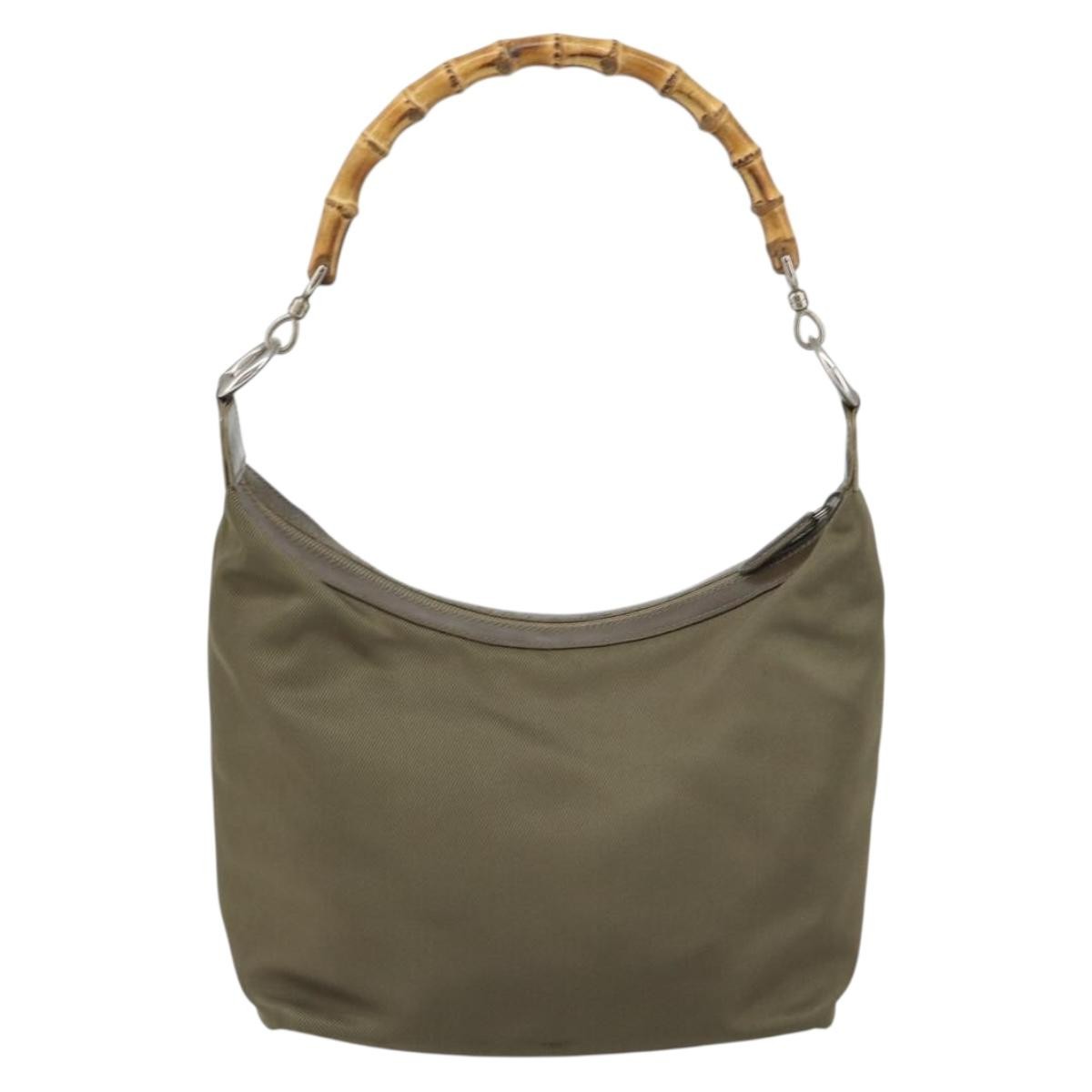 Gucci Vintage Bamboo Shoulder Bag Nylon Khaki Nylon Shoulder Bag Bag (Pre-Owned)