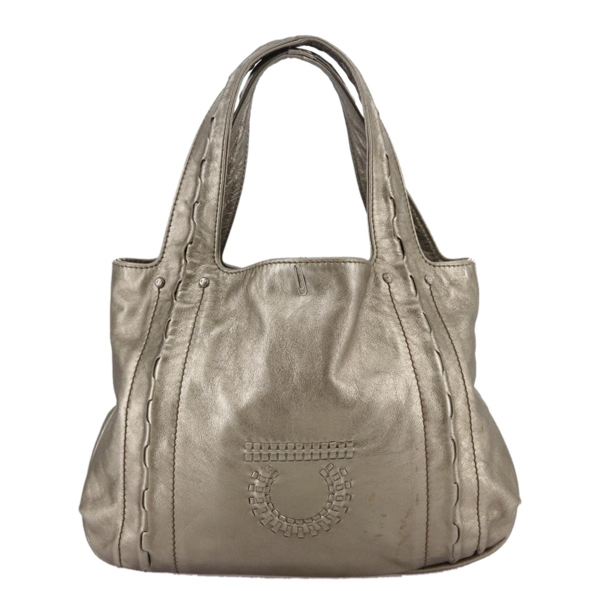 Salvatore Ferragamo Gancini Handbag Leather Gold Leather Handbag (Pre-Owned)