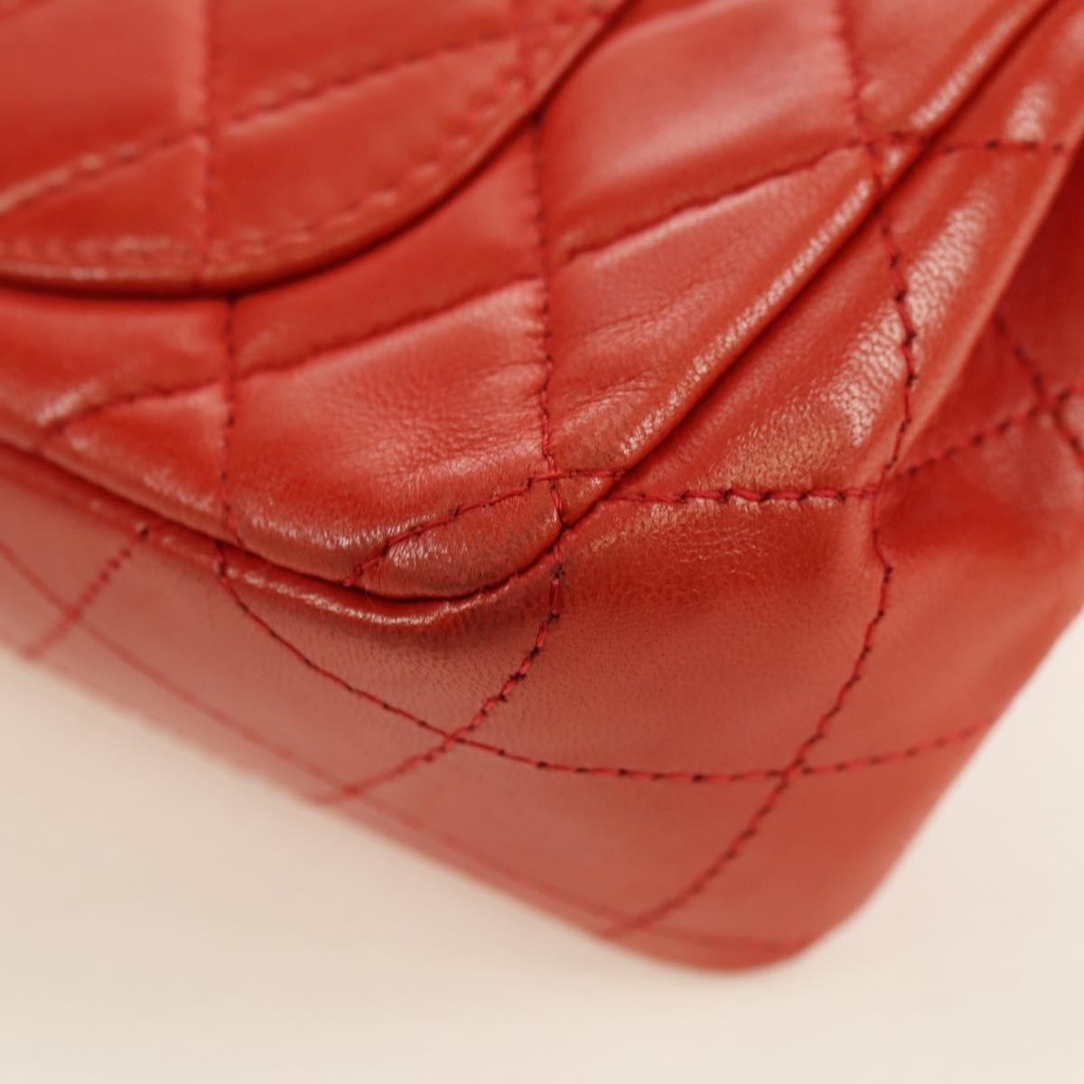 Chanel Flap Shoulder Bag Leather Red Leather Handbag (Pre-Owned)